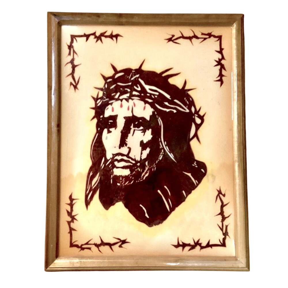 Framed Art- Jesus Christ in a Crown of Thorns-Wooden Vintage Frame